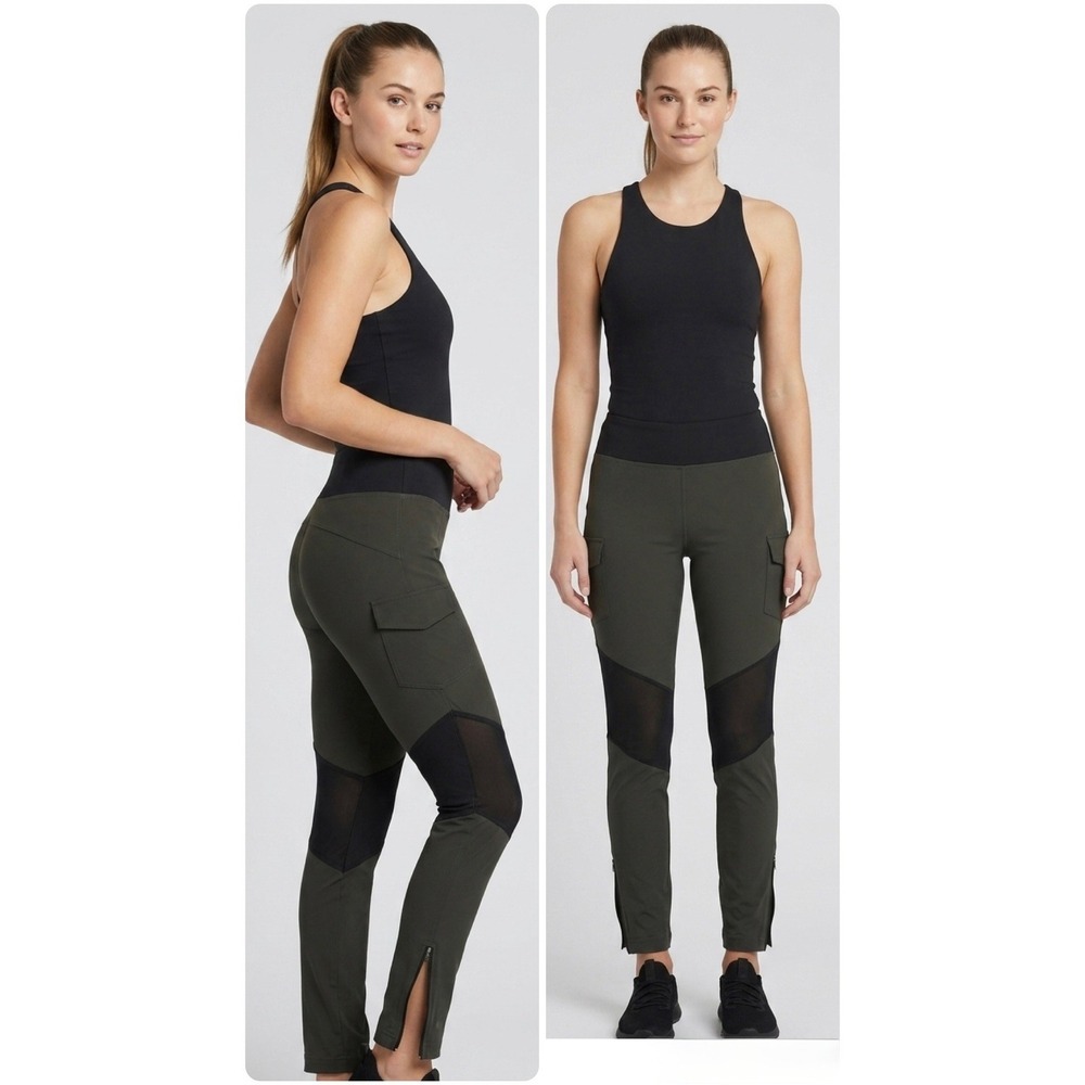 Anatomie Womens Cargo Travel Pants Green Black Mesh Knee Ankle Zip Size M